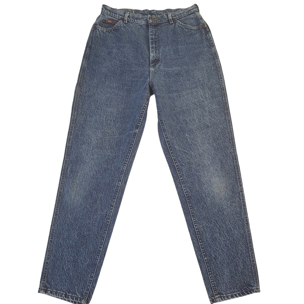 Vintage 80s Lee High Waisted Mom Jeans 16 Med Tapered Leg Blue Denim Made in USA